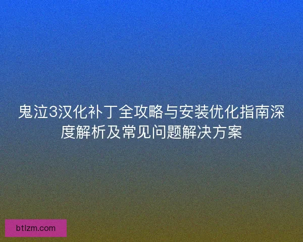 鬼泣3汉化补丁全攻略与安装优化指南深度解析及常见问题解决方案